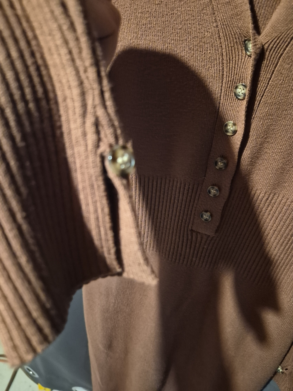 H&M Chocolate Brown V-Neck Ribbed Button-Front Dress